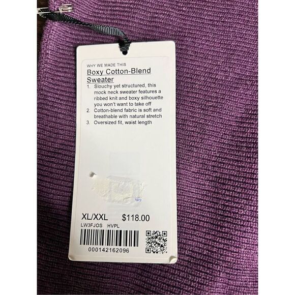 NWT Lululemon Women Ribbed Knit Boxy Cotton-Blend Mock Neck Sweater Purple Size - Picture 5 of 6
